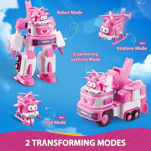 Super Wings Transformer Toys, 7" Jett Robot Suit and 2" Scale Transforming Jett Mini Action Figure,2-IN-1 Mode Vehicle and Robot,Fire Truck Toy Vehicle Playset for Kids 3+,Gifts for Boys and Girls,Red in Kuwait