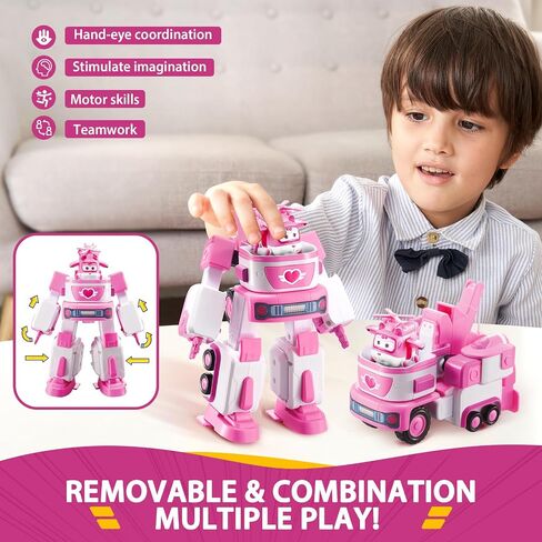 Super Wings Transformer Toys, 7" Jett Robot Suit and 2" Scale Transforming Jett Mini Action Figure,2-IN-1 Mode Vehicle and Robot,Fire Truck Toy Vehicle Playset for Kids 3+,Gifts for Boys and Girls,Red in Kuwait