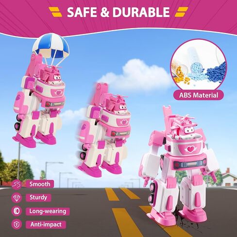 Super Wings Transformer Toys, 7" Jett Robot Suit and 2" Scale Transforming Jett Mini Action Figure,2-IN-1 Mode Vehicle and Robot,Fire Truck Toy Vehicle Playset for Kids 3+,Gifts for Boys and Girls,Red in Kuwait