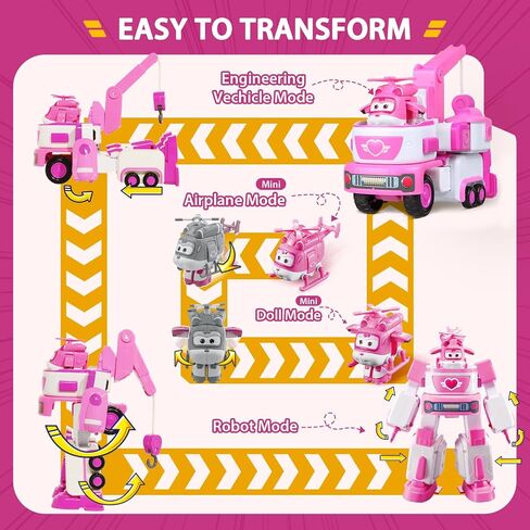 Super Wings Transformer Toys, 7" Jett Robot Suit and 2" Scale Transforming Jett Mini Action Figure,2-IN-1 Mode Vehicle and Robot,Fire Truck Toy Vehicle Playset for Kids 3+,Gifts for Boys and Girls,Red in Kuwait