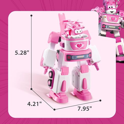 Super Wings Transformer Toys, 7" Jett Robot Suit and 2" Scale Transforming Jett Mini Action Figure,2-IN-1 Mode Vehicle and Robot,Fire Truck Toy Vehicle Playset for Kids 3+,Gifts for Boys and Girls,Red in Kuwait