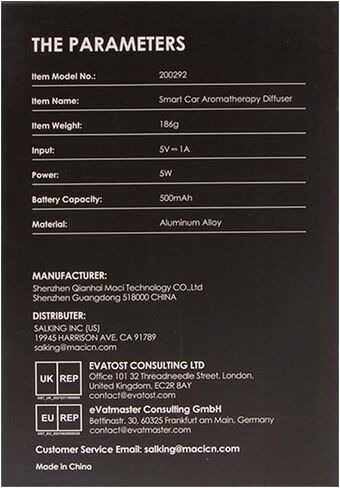 SALKING Smart Car Air Fresheners, Rechargeable New Atomization Experience, 50ml Natural Perfume Diffuser, Adjustable Concentration Lasts 5 Months, Auto On/Off, Built-in Battery, Black Matte in Saudi Arabia