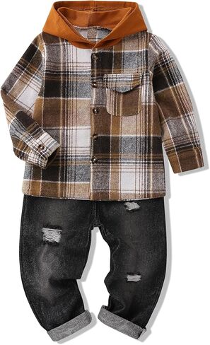 Toddler Boy Clothes Plaid Boy Shirts Long Sleeve Hoodie and Jeans Boys Pants Set Boys Clothes Fall Winter in Saudi Arabia