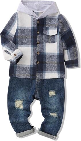 Toddler Boy Clothes Plaid Boy Shirts Long Sleeve Hoodie and Jeans Boys Pants Set Boys Clothes Fall Winter in Saudi Arabia