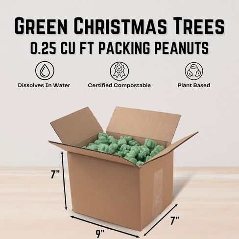 Magicwater Supply - .25 Cu Ft - Green Christmas Tree Shaped Recycled Anti Static Packing Peanuts - Compostable & Biodegradable Cushion for Shipping - Dust-Free & Abrasion Resistant - Void Filler in Saudi Arabia