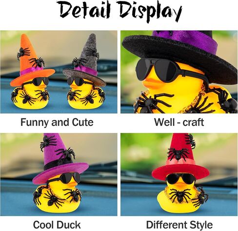wonuu Spiders Rubber Ducks for Halloween, Car Dashboard Decorations Duck for Office Desk Ornament Accessories with Witch Hat Glasses Chain Spider (Black) in Saudi Arabia