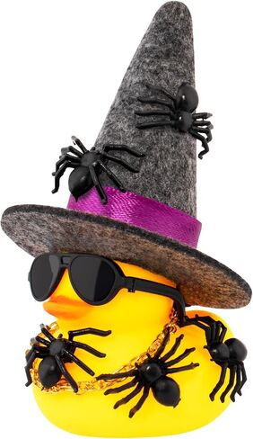 wonuu Spiders Rubber Ducks for Halloween, Car Dashboard Decorations Duck for Office Desk Ornament Accessories with Witch Hat Glasses Chain Spider (Black) in Saudi Arabia