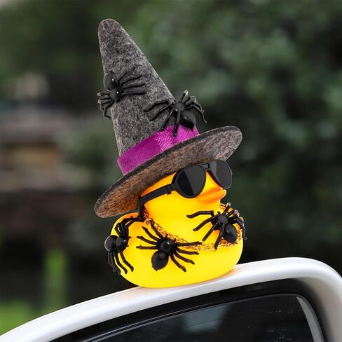 wonuu Spiders Rubber Ducks for Halloween, Car Dashboard Decorations Duck for Office Desk Ornament Accessories with Witch Hat Glasses Chain Spider (Black) in Saudi Arabia
