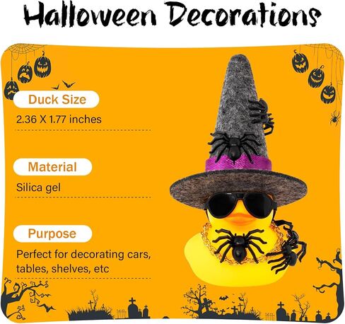 wonuu Spiders Rubber Ducks for Halloween, Car Dashboard Decorations Duck for Office Desk Ornament Accessories with Witch Hat Glasses Chain Spider (Black) in Saudi Arabia