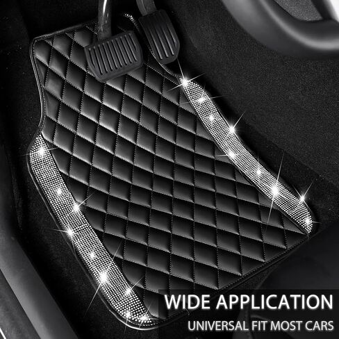 NBTEPEM Pink Bling Leather Car Floor Mats Full Set, Sparkly Diamond Car Mats Universal Fit Most Automotive, Glitter Rhinestone Carpet Waterproof Anti-Slip, 5 pcs Set (Pink Leather Diamond) in Kuwait
