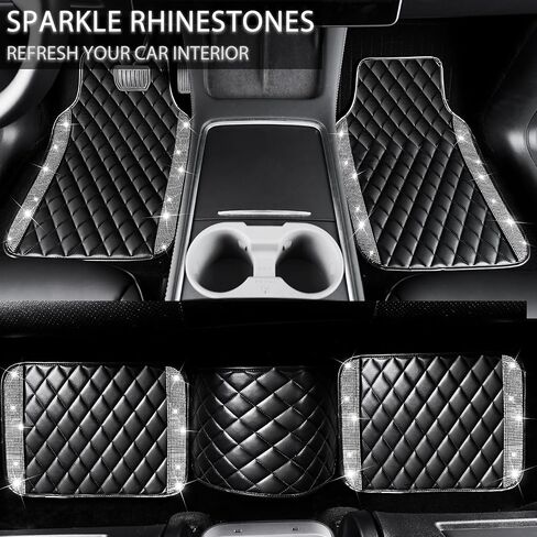 NBTEPEM Pink Bling Leather Car Floor Mats Full Set, Sparkly Diamond Car Mats Universal Fit Most Automotive, Glitter Rhinestone Carpet Waterproof Anti-Slip, 5 pcs Set (Pink Leather Diamond) in Kuwait