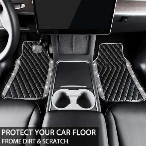 NBTEPEM Pink Bling Leather Car Floor Mats Full Set, Sparkly Diamond Car Mats Universal Fit Most Automotive, Glitter Rhinestone Carpet Waterproof Anti-Slip, 5 pcs Set (Pink Leather Diamond) in Kuwait