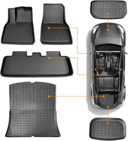 Model y Floor Mats & Cargo Liners, KEEPUP 5-Seat Tesla Model Y All Weather Interior Mats | Rear Trunk Mat | Rear Cargo Liner Set | Front Trunk Liner (Not Compatible with 7-Seat Model) in Saudi Arabia