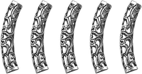 5x36mm Curved Tube Beads Bend Properly Fits Skin Line Vibrant Silver Shine Evenly Wide Inside Feed Through Noodle Charms Quality Brass for Handmade Memory Bracelets Earrings 5 Pcs in Saudi Arabia