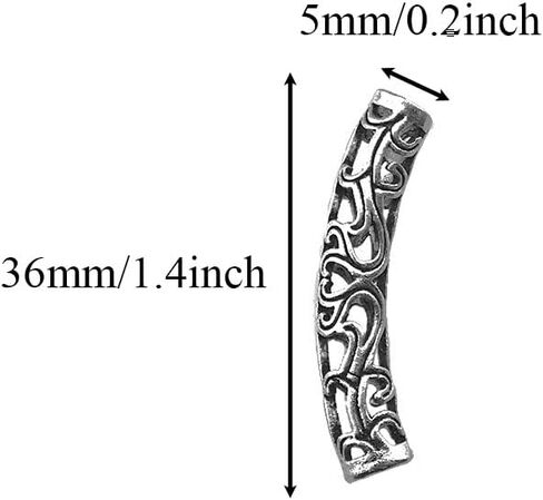 5x36mm Curved Tube Beads Bend Properly Fits Skin Line Vibrant Silver Shine Evenly Wide Inside Feed Through Noodle Charms Quality Brass for Handmade Memory Bracelets Earrings 5 Pcs in Saudi Arabia
