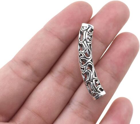 5x36mm Curved Tube Beads Bend Properly Fits Skin Line Vibrant Silver Shine Evenly Wide Inside Feed Through Noodle Charms Quality Brass for Handmade Memory Bracelets Earrings 5 Pcs in Saudi Arabia