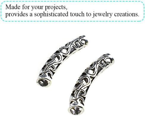 5x36mm Curved Tube Beads Bend Properly Fits Skin Line Vibrant Silver Shine Evenly Wide Inside Feed Through Noodle Charms Quality Brass for Handmade Memory Bracelets Earrings 5 Pcs in Saudi Arabia