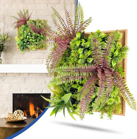 1 Piece Hanging Wall Artificial Plants for Home Decor Faux 3D Greenery Plant in Wooden Frame 12 inches for Room Garden Patio Indoor Outdoor Decoration, Light Green with Red in Saudi Arabia