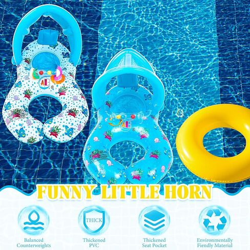 2 Pcs Mommy and Baby Parent Child Double Person Inflatable Float Inflatable Baby Float with Canopy Removable Infant Water Float Infant Swimming Ring for Baby and Mom Summer Pool Supplies in Saudi Arabia