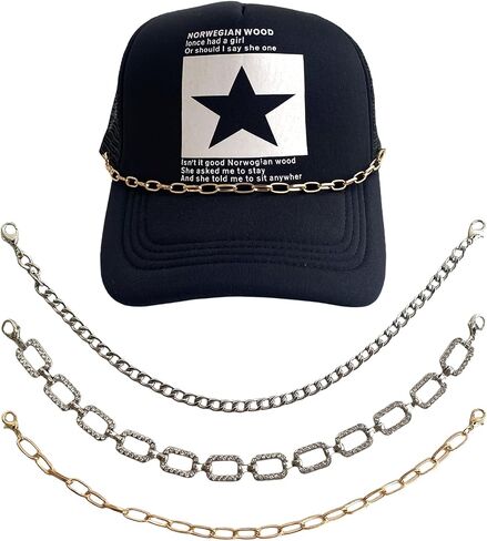 3PCS Trucket Hat Chains Metal Chains for Hat Bill Decoration Trucket Hat Charms DIY Mesh Baseball Cap Accessories in Kuwait