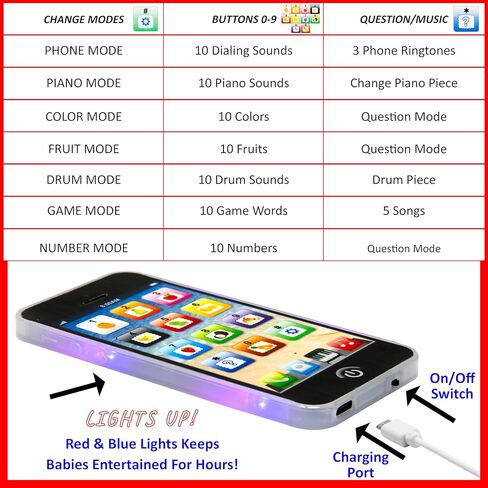 لعبة الهاتف الخليوي للأطفال الصغار تعلم اللعب الهاتف الذكي | مع 8 أوضاع وأضواء وامضة للأولاد والبنات in Kuwait