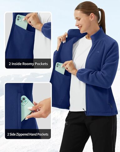 Pioneer Camp Women's Lightweight Fleece Jacket Full Zip Polar Soft Warm Winter Coat Antistatic Outwear with Zipper Pockets in Kuwait