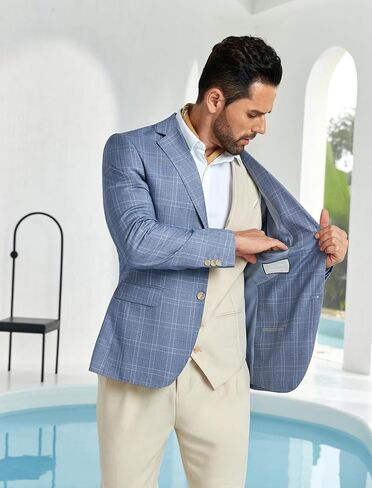 Mens Blazer Slim Fit Stripes Casual Two Buttons Sport Coats Lightweight Mens Business Notch Lapel Suit Jacket in Saudi Arabia