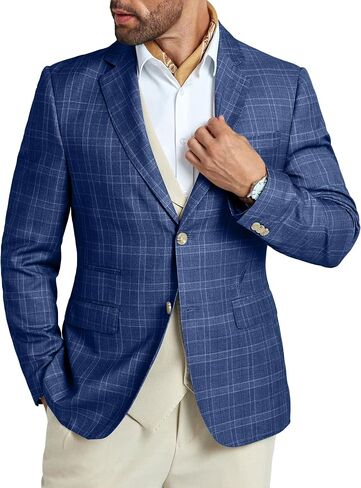 Mens Blazer Slim Fit Stripes Casual Two Buttons Sport Coats Lightweight Mens Business Notch Lapel Suit Jacket in Saudi Arabia