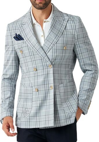 Mens Blazer Slim Fit Stripes Casual Two Buttons Sport Coats Lightweight Mens Business Notch Lapel Suit Jacket in Saudi Arabia