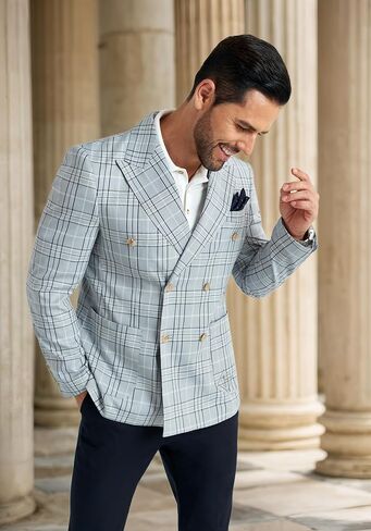 Mens Blazer Slim Fit Stripes Casual Two Buttons Sport Coats Lightweight Mens Business Notch Lapel Suit Jacket in Saudi Arabia