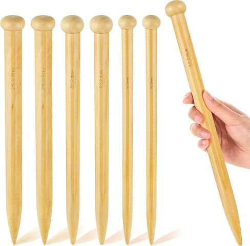 6 Pieces Large Knitting Needles Jumbo Straight Wooden Knitting Needles 3 Sizes Extra Large Knitting Needles for Chunky Yarn Beginner DIY Fabric Crafts Crochet 15mm 20mm 25mm (Natural) in Saudi Arabia