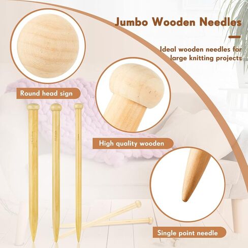6 Pieces Large Knitting Needles Jumbo Straight Wooden Knitting Needles 3 Sizes Extra Large Knitting Needles for Chunky Yarn Beginner DIY Fabric Crafts Crochet 15mm 20mm 25mm (Natural) in Saudi Arabia
