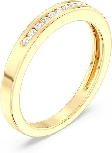 GILDED 925 Sterling Silver 14K Gold Plated Anniversary Bands for Women 1, 1/2, 1/4, 1/10 Carat Lab Grown Diamond | Anniversary Wedding Band | Promise Rings | Eternity Stackable Rings for Women Size 7 in Saudi Arabia