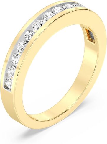 GILDED 925 Sterling Silver 14K Gold Plated Anniversary Bands for Women 1, 1/2, 1/4, 1/10 Carat Lab Grown Diamond | Anniversary Wedding Band | Promise Rings | Eternity Stackable Rings for Women Size 7 in Saudi Arabia