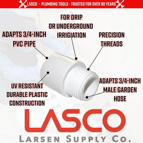 محول خرطوم LASCO 15-1623 PVC مع خرطوم أنثى 3/4 بوصة ووصلة غراء أنبوب PVC 3/4 بوصة، أبيض in Saudi Arabia