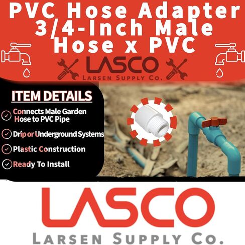 محول خرطوم LASCO 15-1623 PVC مع خرطوم أنثى 3/4 بوصة ووصلة غراء أنبوب PVC 3/4 بوصة، أبيض in Saudi Arabia