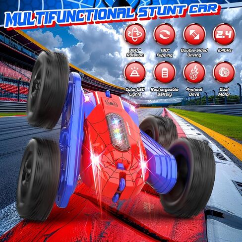 Remote Control Car, 2.4GHz RC Car, Double-Sided 360 ° Fast Flipping Rotating RC Stunt Car with Colorful LED Lights, 4WD RC Toy Car for Boys Age 8-12 and Boys Girls Birthday Present in Saudi Arabia