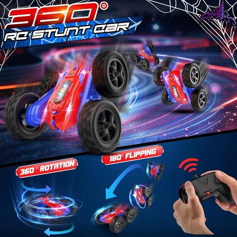 Remote Control Car, 2.4GHz RC Car, Double-Sided 360 ° Fast Flipping Rotating RC Stunt Car with Colorful LED Lights, 4WD RC Toy Car for Boys Age 8-12 and Boys Girls Birthday Present in Saudi Arabia