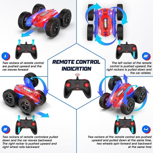 Remote Control Car, 2.4GHz RC Car, Double-Sided 360 ° Fast Flipping Rotating RC Stunt Car with Colorful LED Lights, 4WD RC Toy Car for Boys Age 8-12 and Boys Girls Birthday Present in Saudi Arabia
