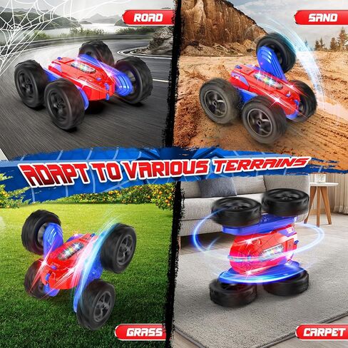 Remote Control Car, 2.4GHz RC Car, Double-Sided 360 ° Fast Flipping Rotating RC Stunt Car with Colorful LED Lights, 4WD RC Toy Car for Boys Age 8-12 and Boys Girls Birthday Present in Saudi Arabia