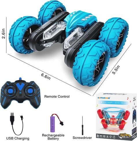 RC Stunt Cars, Remote Control Car 2.4Ghz Stunt Car with Double Sided 360-degree Flips Rotating Car Toy, Rechargeable 4WD Off Road RC Car Toys for Kids 3 4 5 6 7 8-12 Year Old Boys Girls Birthday Gift in Saudi Arabia