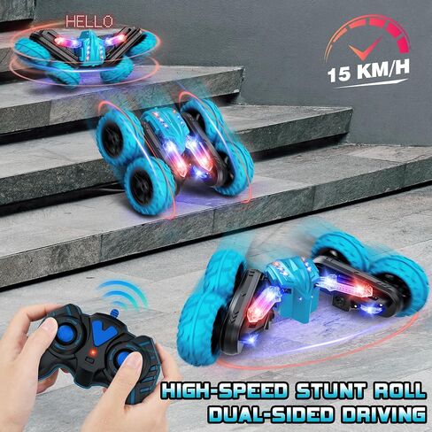 RC Stunt Cars, Remote Control Car 2.4Ghz Stunt Car with Double Sided 360-degree Flips Rotating Car Toy, Rechargeable 4WD Off Road RC Car Toys for Kids 3 4 5 6 7 8-12 Year Old Boys Girls Birthday Gift in Saudi Arabia