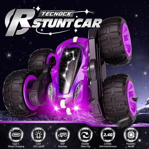 Tecnock Remote Control Car for Kids, 2.4GHz RC Car with USB-C Easy Charging, 4WD Double Sided 360° Rotates and Flips RC Stunt Car, Toys Gift for Boys and Girls in Saudi Arabia
