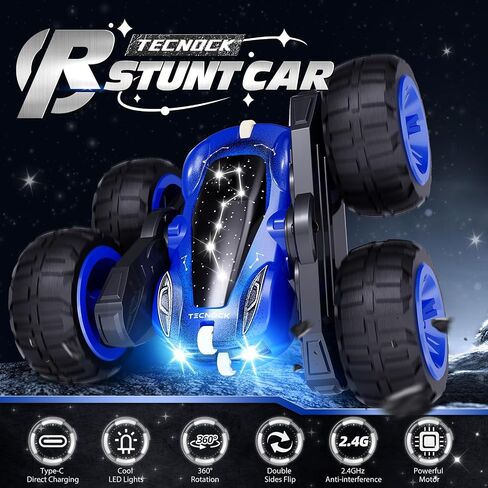 Tecnock Remote Control Car for Kids, 2.4GHz RC Car with USB-C Easy Charging, 4WD Double Sided 360° Rotates and Flips RC Stunt Car, Toys Gift for Boys and Girls in Saudi Arabia
