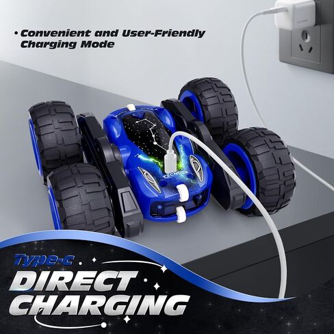 Tecnock Remote Control Car for Kids, 2.4GHz RC Car with USB-C Easy Charging, 4WD Double Sided 360° Rotates and Flips RC Stunt Car, Toys Gift for Boys and Girls in Saudi Arabia