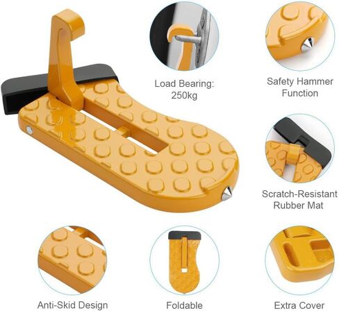 Car Door Step for Easy Roof Access -Multi-Foldable Aluminum Alloy Car Step Hook for Most Cars, SUVs, Trucks - with Glass Breaker - Roof Rack Accessories - Max Load 400 lbs in Saudi Arabia