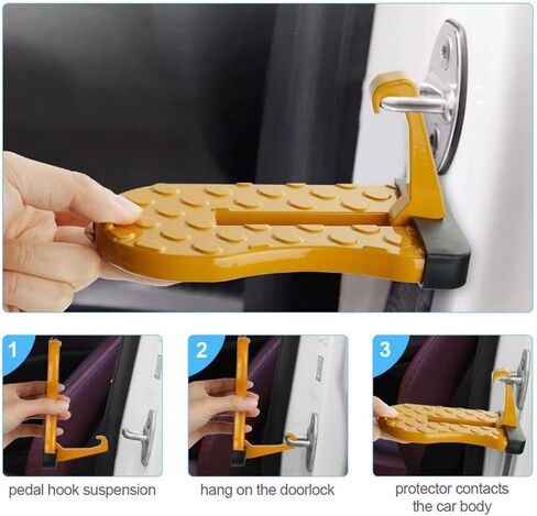 Car Door Step for Easy Roof Access -Multi-Foldable Aluminum Alloy Car Step Hook for Most Cars, SUVs, Trucks - with Glass Breaker - Roof Rack Accessories - Max Load 400 lbs in Saudi Arabia