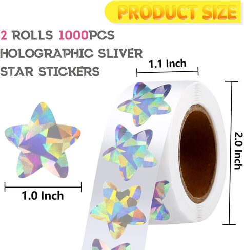 2 Rolls Gold Star Stickers for Kids Reward, 1000Pcs Holographic Sparkly Metallic Foil Stickers for Teacher Supplies Classroom, Behavior Chart Home, Student Planners (1.0 Inch) in Saudi Arabia