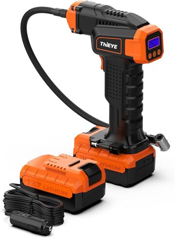 ThiEYE 20V Cordless Tire Inflator Portable Fast Air Compressor, 150PSI Car Tire Air Pump with 10000mAh Rechargeable Battery, 12V Car Power Adapter, Digital Pressure Gauge, LED Light, Auto-off Function in Saudi Arabia
