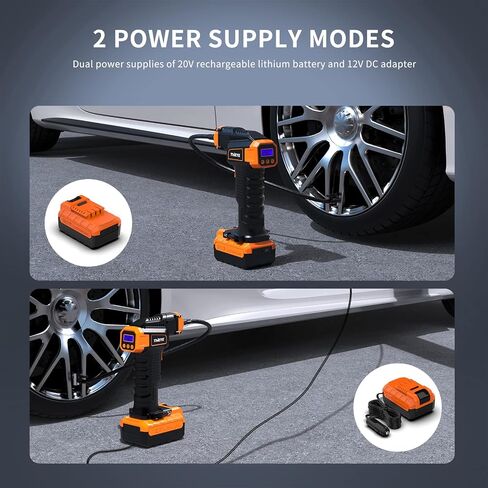 ThiEYE 20V Cordless Tire Inflator Portable Fast Air Compressor, 150PSI Car Tire Air Pump with 10000mAh Rechargeable Battery, 12V Car Power Adapter, Digital Pressure Gauge, LED Light, Auto-off Function in Saudi Arabia
